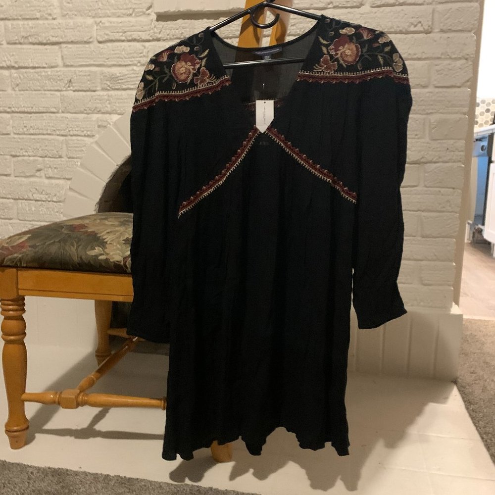 V Neck, Black short dress